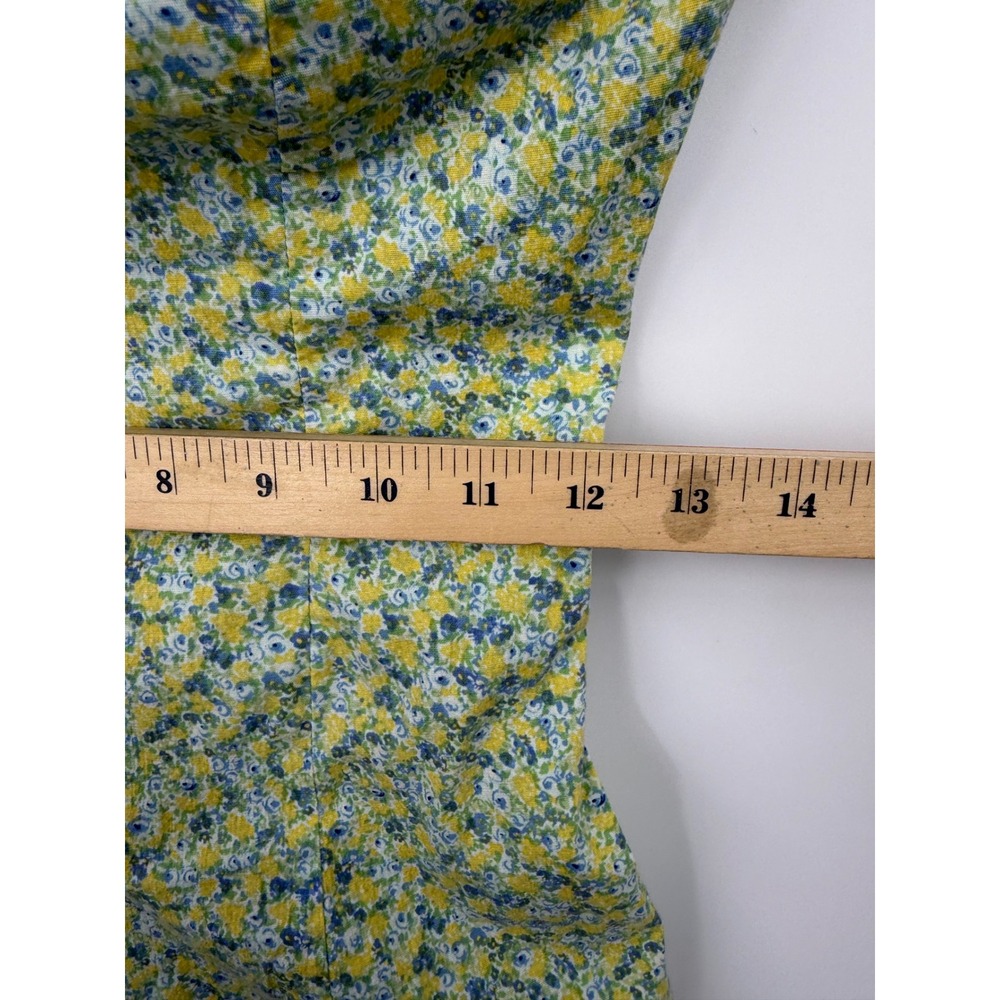 vintage Express Strapless Floral Mini Dress sz 1/2 Yellow Blue Smocked Bodycon - Picture 10 of 10